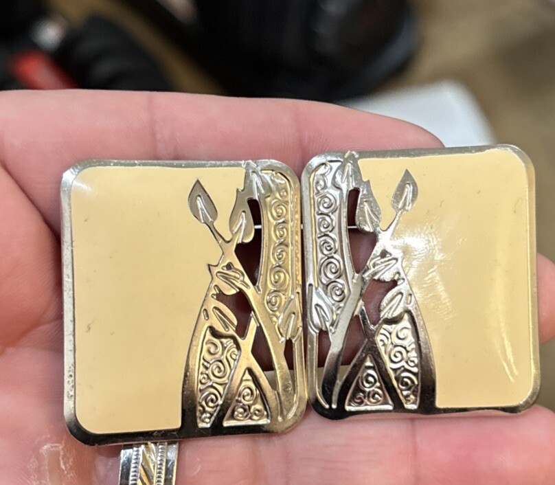 Vintage Silver Tone Enamel Signed Berebi Post Earrings Leaf