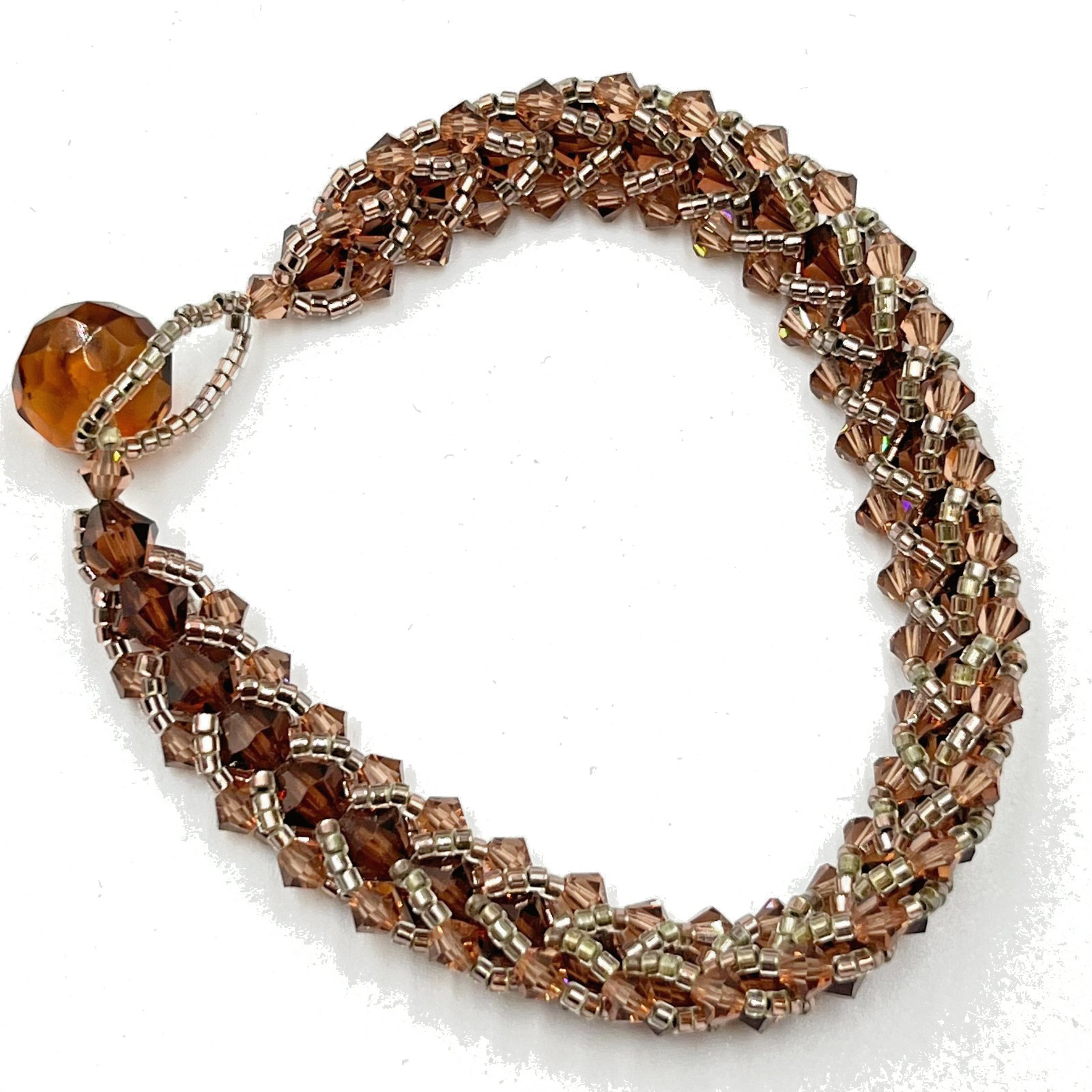 Vintage Brown Crystal Beaded Bangle Bracelet Retro Earth Tone Statement Jewelry