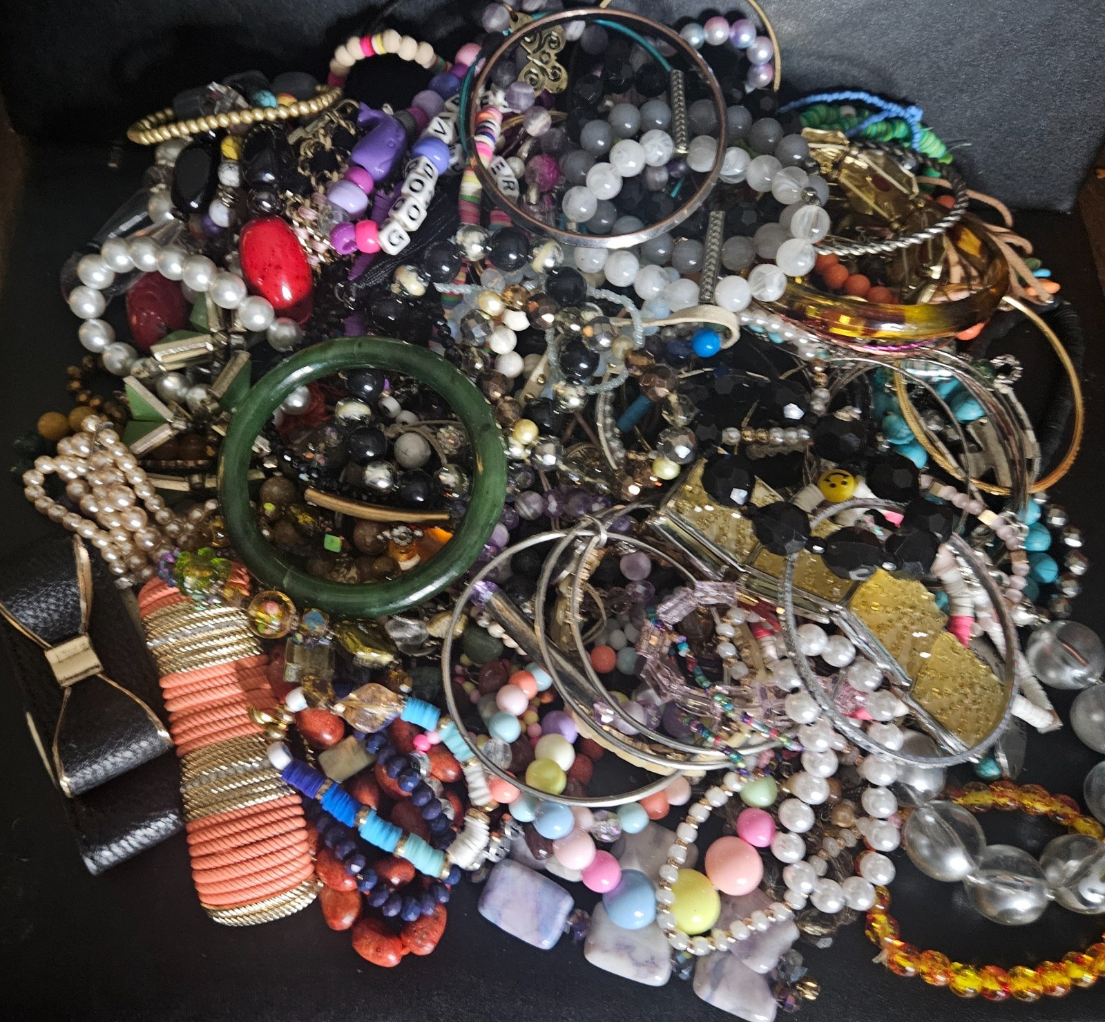 Vintage Estate & Modern Costume Jewelry 1lb Lot Mix Gold & Silver Tone, chunky,