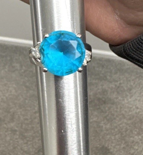 Vintage Silver Tone Blue Topaz Center Stone & Marquess Accents Ring Size 9.25