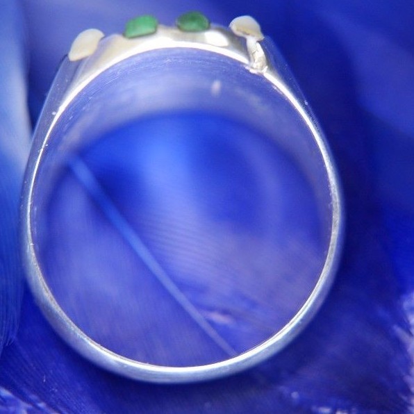 Men’s Vintage 3/4″ Mom of Pearl Malachite Sterling Silver 0.925 band Ring size 9