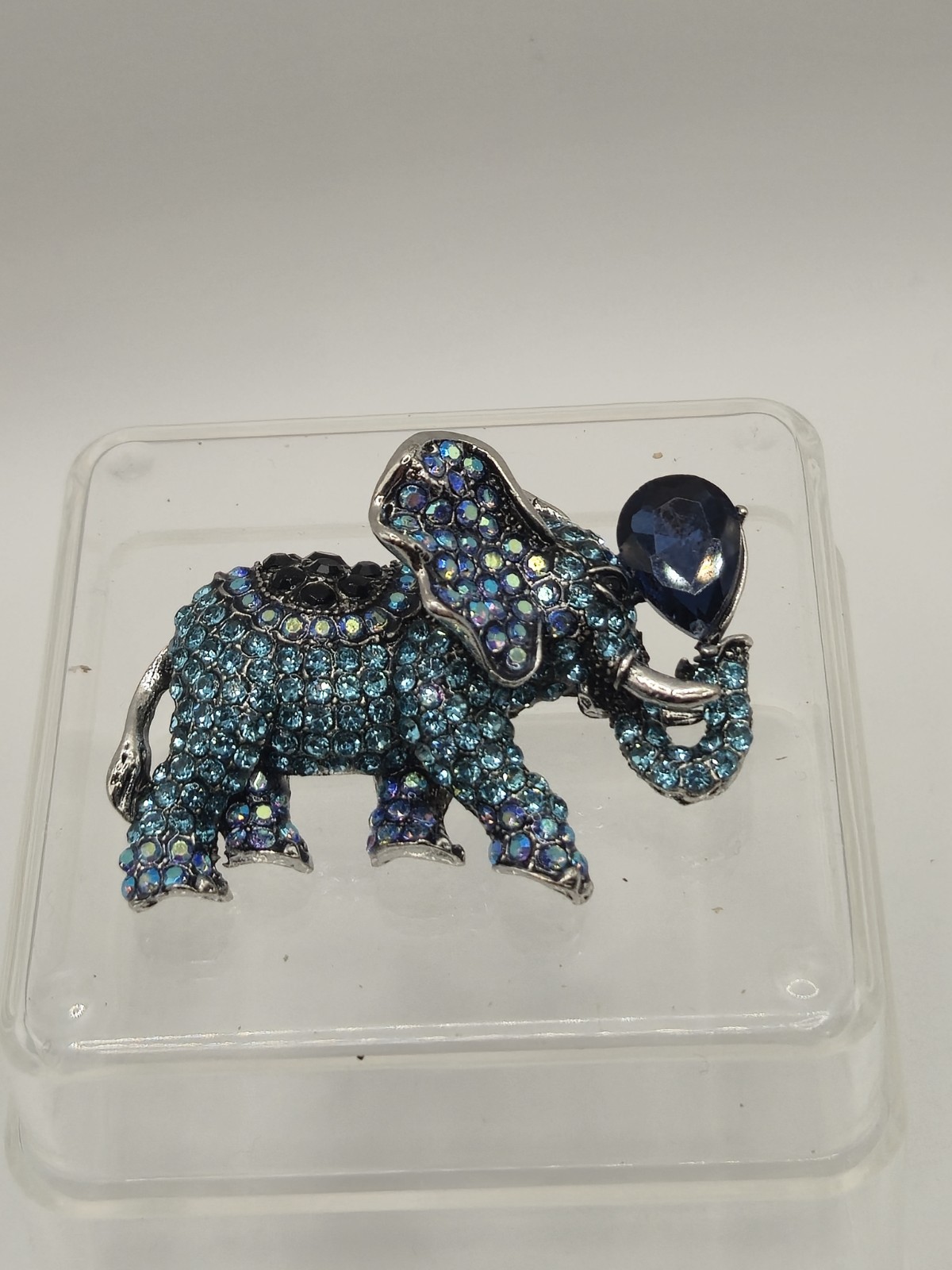 Blue Rhinestone Elephant Brooch Unbranded