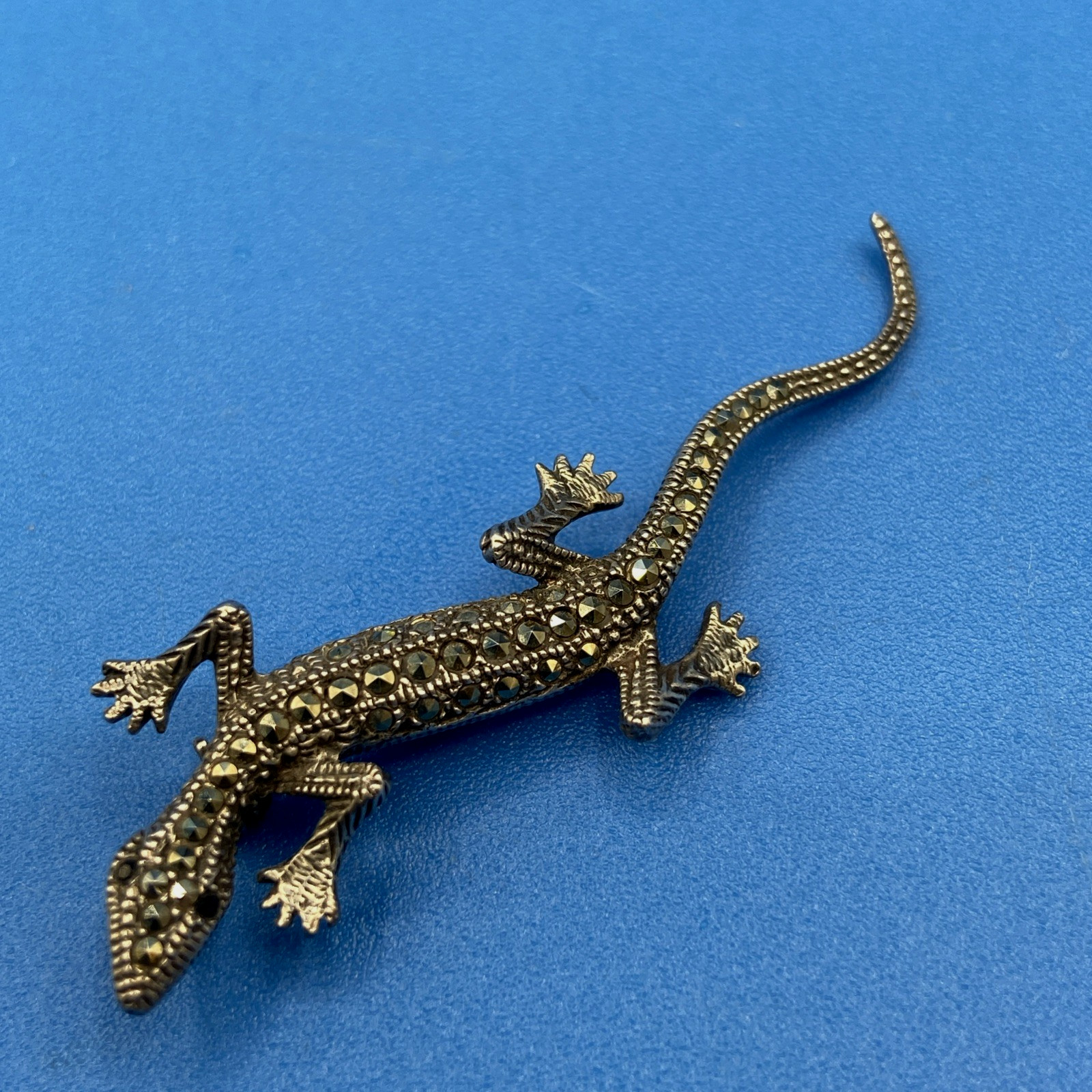 Lizard/Salamander vintage PIN Brooch Sterling Silver Marcasites signed 2.25″