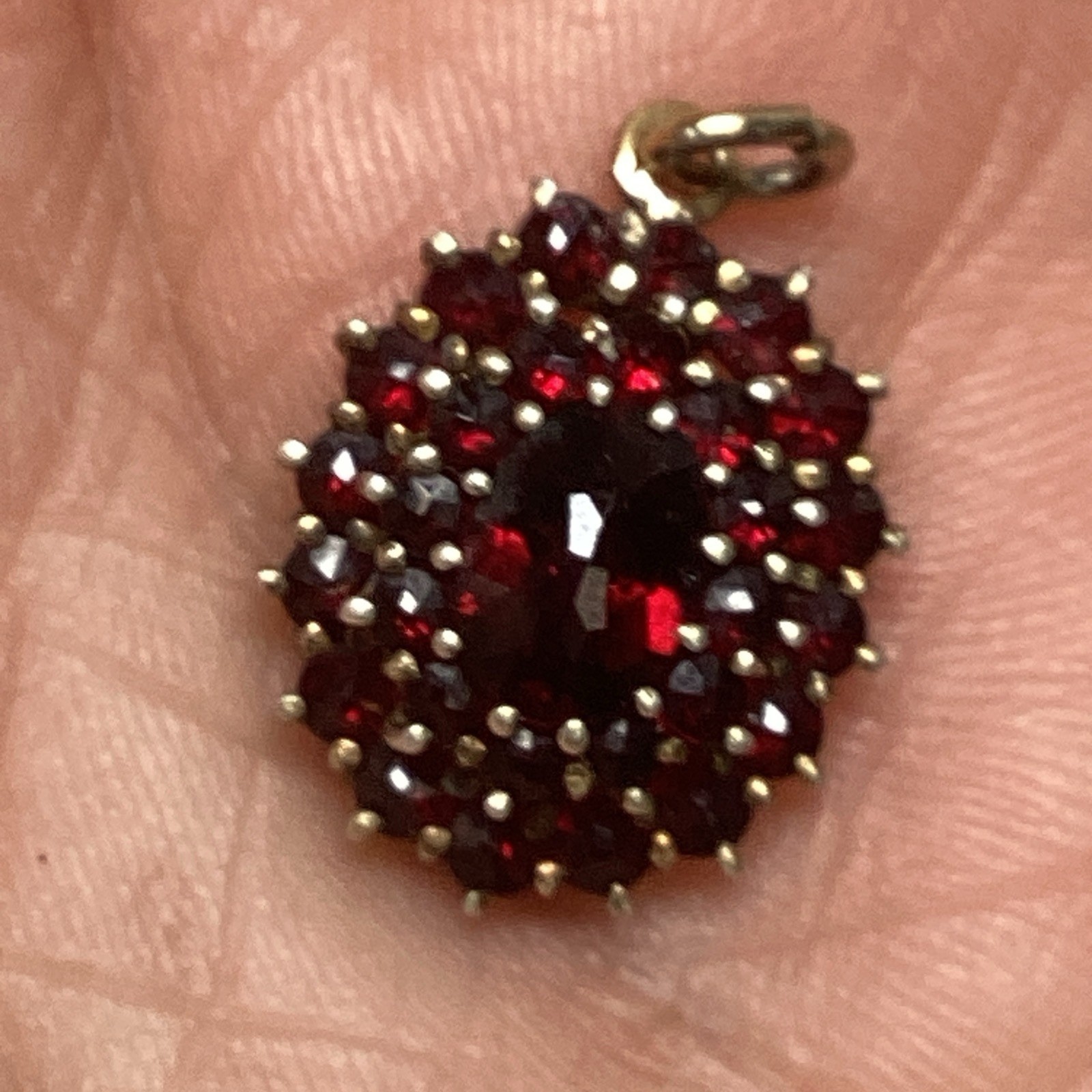 Antique Bohemian Garnets Charm Pendant Rolled Gold