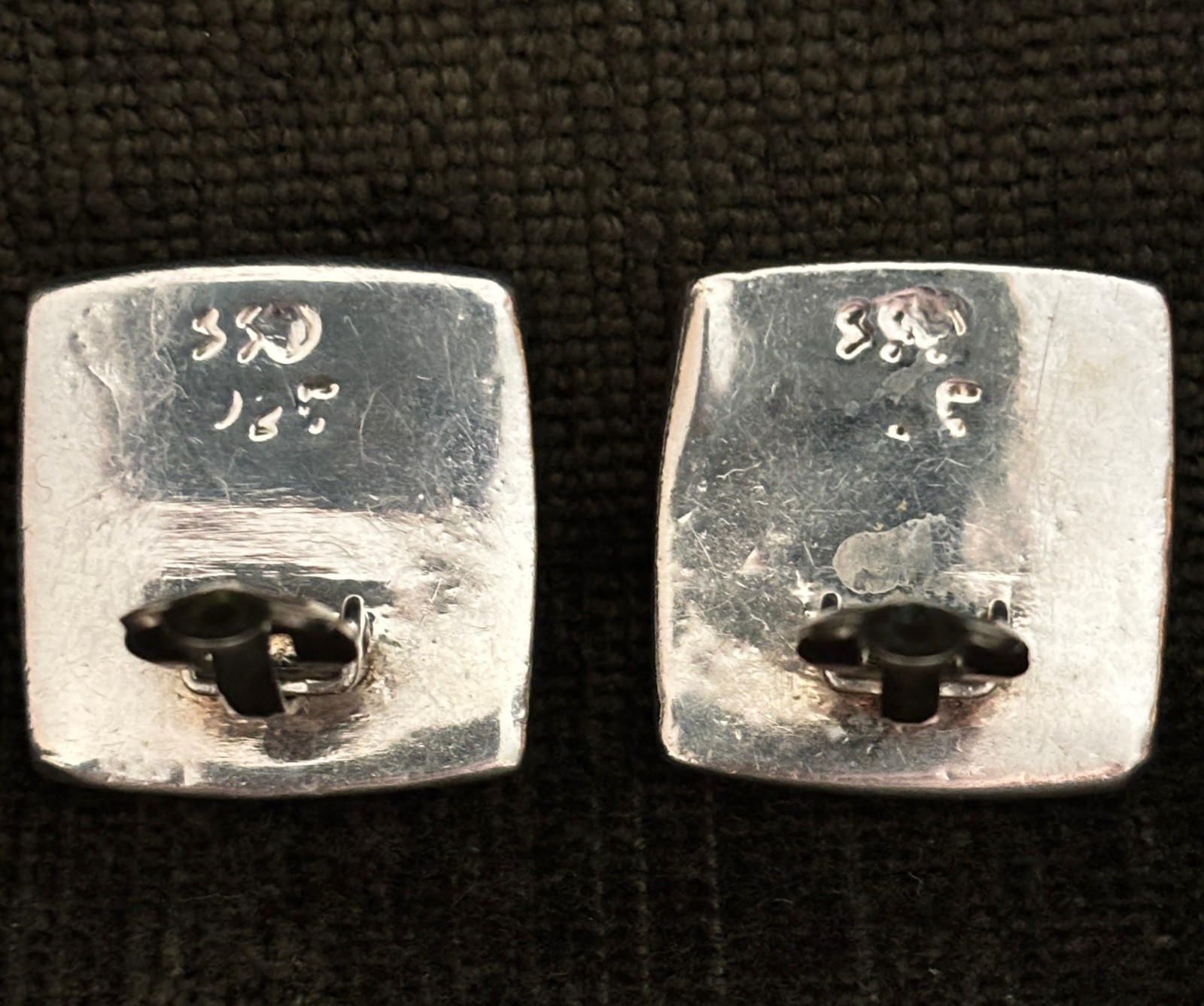 Simon Sebagg vintage sterling silver clip-on earrings stamped 925 Square Knit