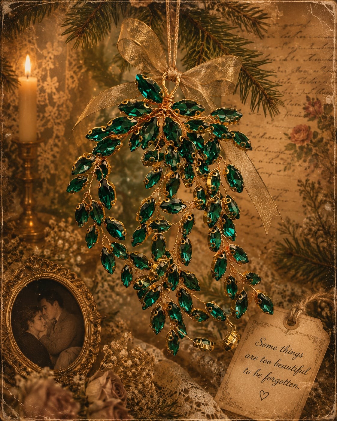 Gold-Tone Emerald Green Marquise Rhinestone w/loop for hook/decor