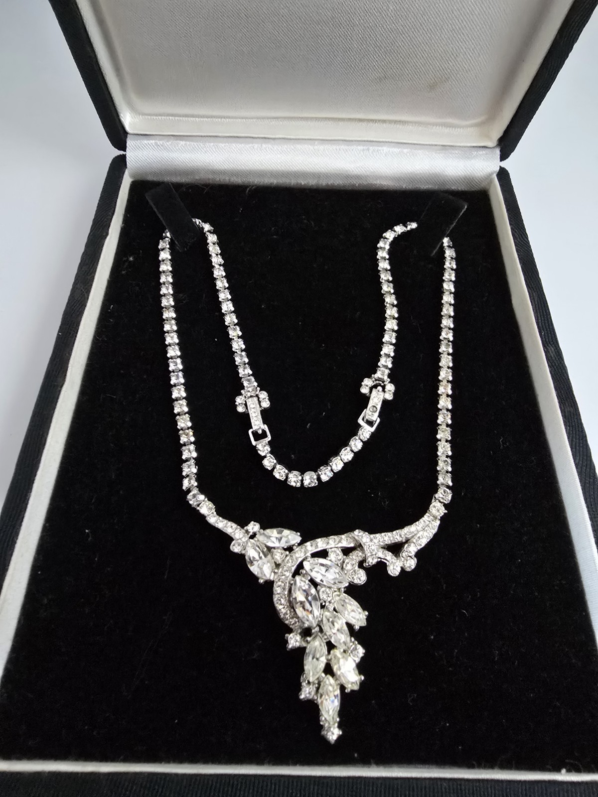 VTG KRAMER STATEMENT MARQUISE CRYSTALS NECKLACE CHOKER☆BRIDAL/ANNIVERSARY☆EC☆17″