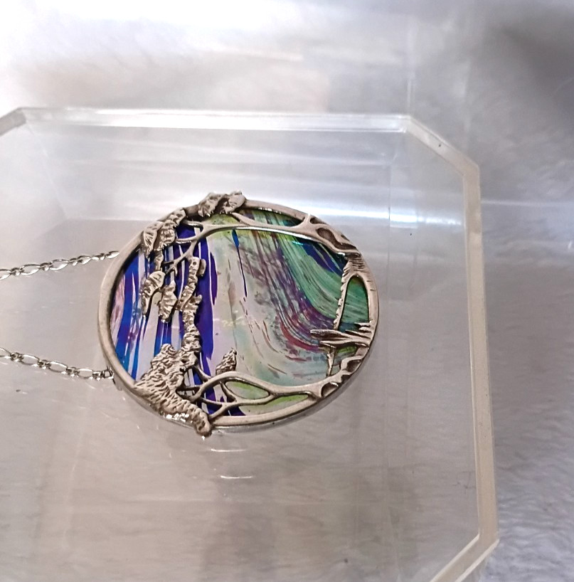 Scottish Pat Cheney/John Ditchfield Woodland Tree Sterling Poured Glass Necklace