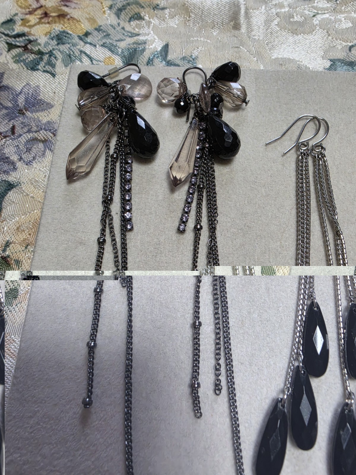 Lot Of Three Vintage Black Crystal Dangle Earrings For Pierced Ears Very Trendy