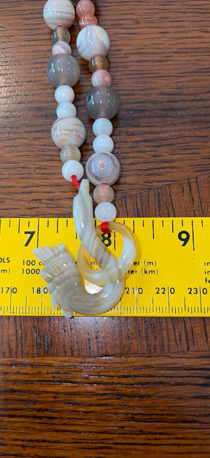 Gorgeous Asian Agate Bead Necklace With Carved Dragon Head Toggle closure