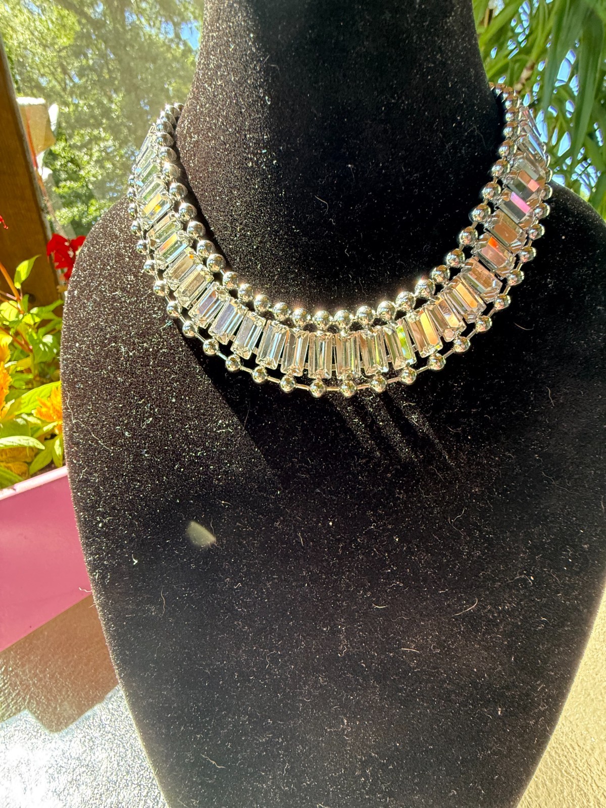 Vintage Clear Rhinestone Baguette Choker-Macy’s INC-Mid-century Style-Stunner!