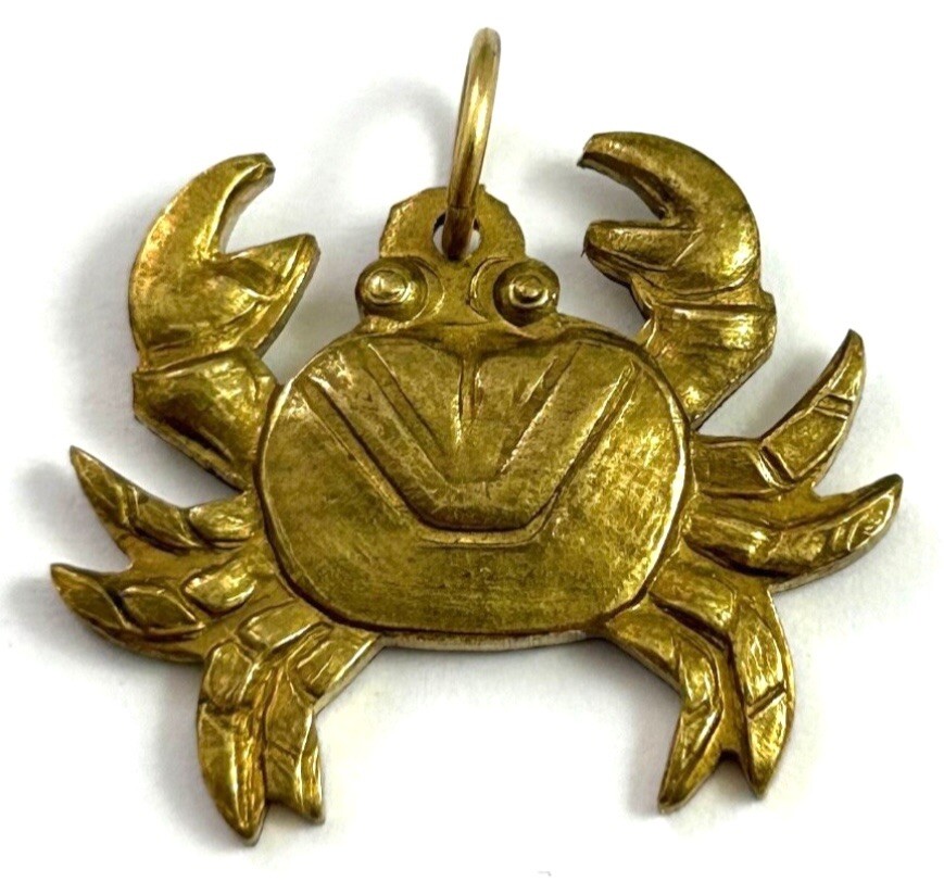 Vintage Crab Charm Pendant Etched Brass Vintage Jewelry Nautical Charm Gift