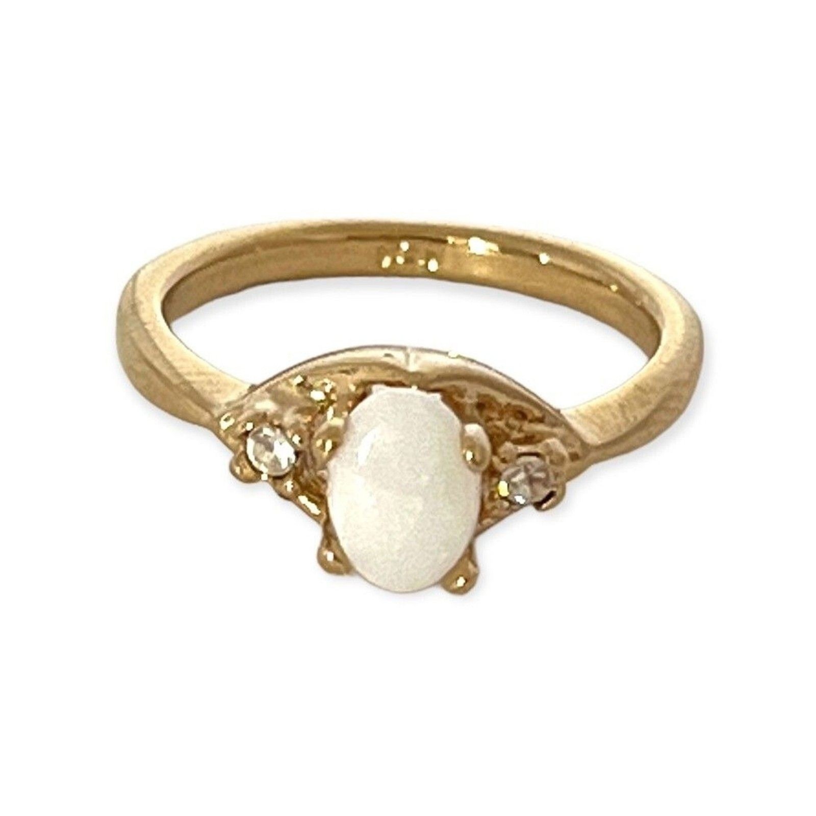 Vintage 1970s Uncas Opal Ring Size 7 14K Gold Plate Austrian Crystal -14M
