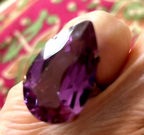 VTG 14K YELLOW GOLD ALEXANDRITE HANDMADE 7/8″x 3/8:”x 3/8′ TEAR DROP 4PRONG LRGE