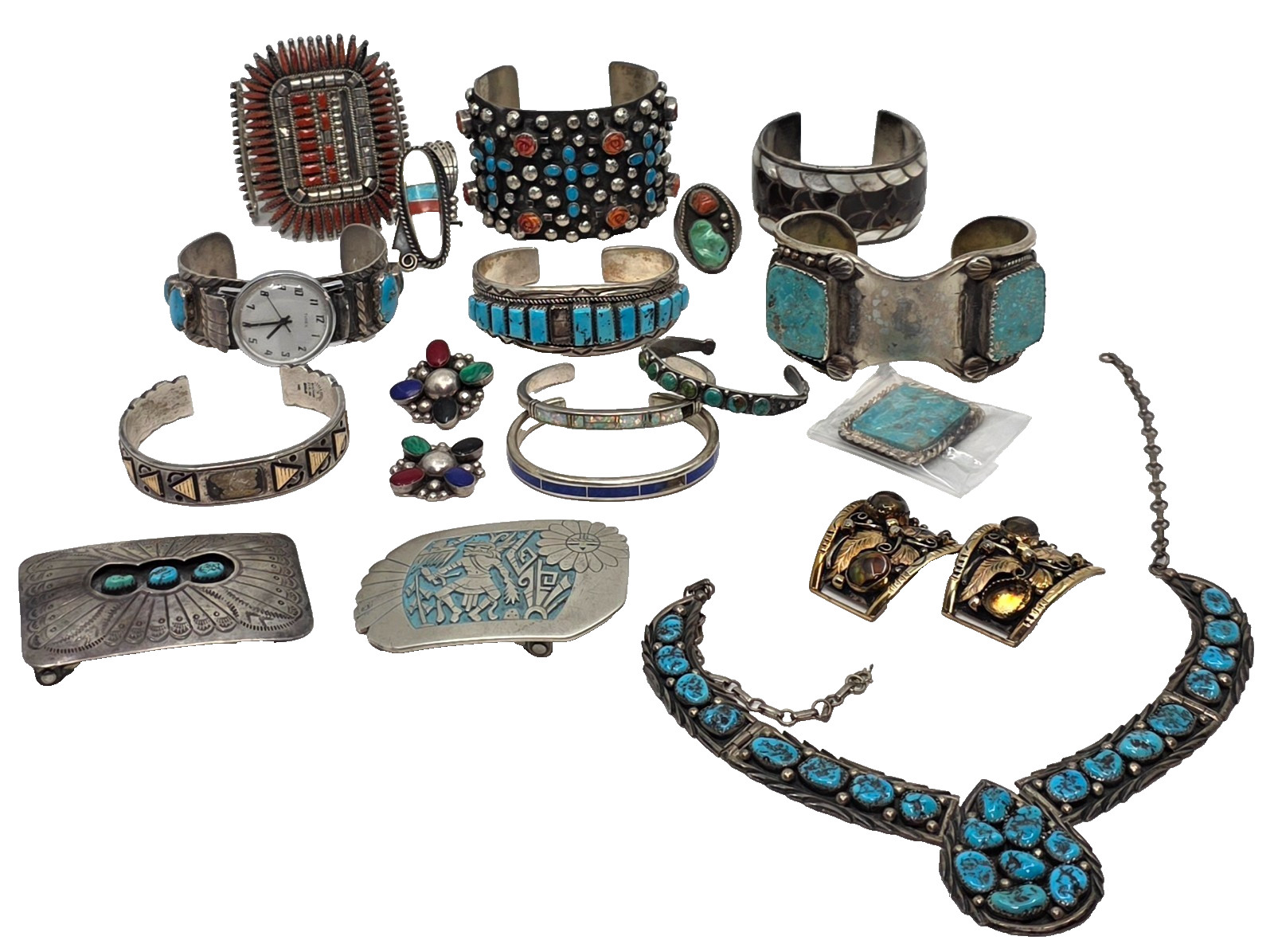 Lot Of (17) Native American High Quality Jewelry Pieces READ