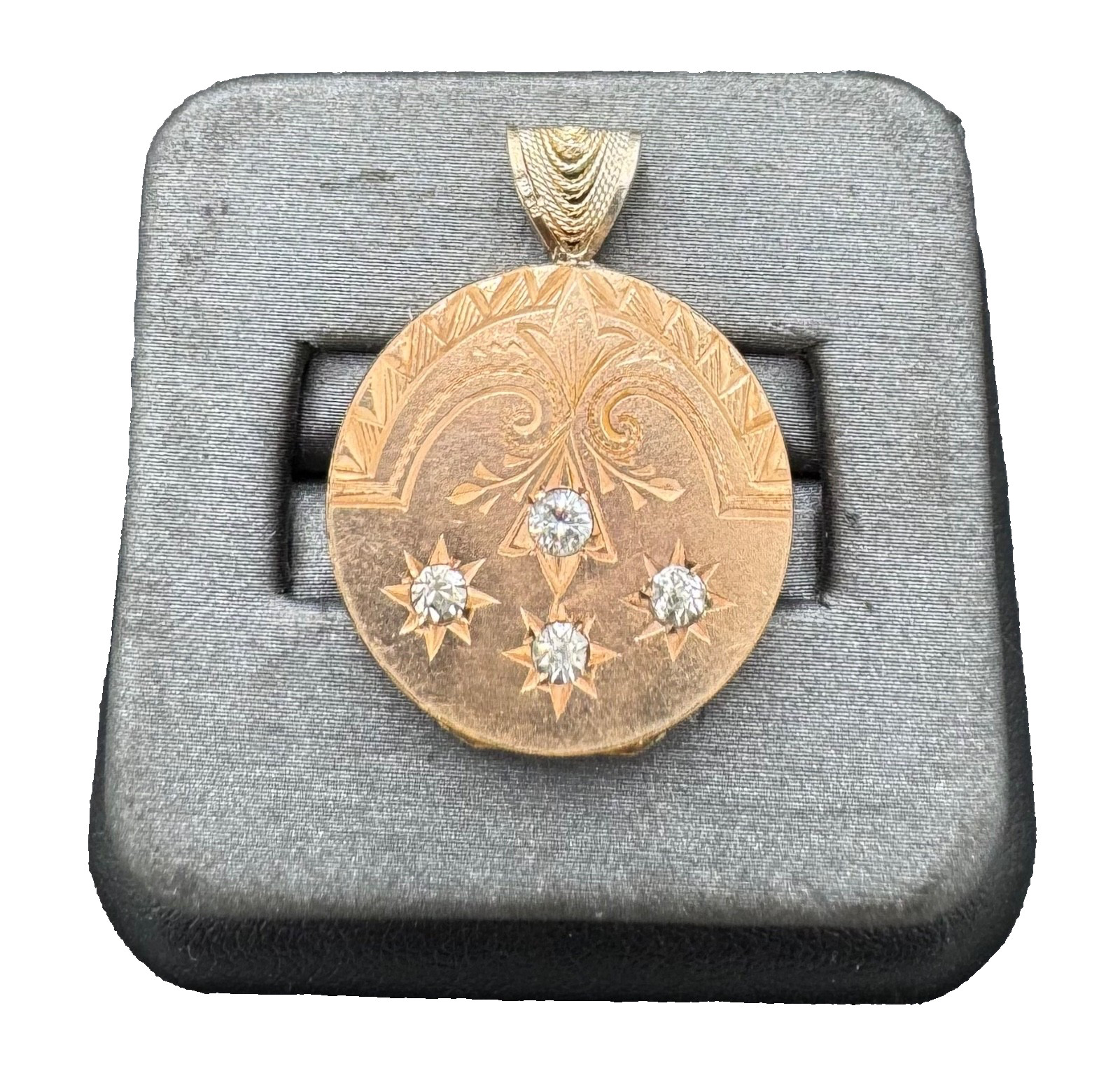 Antique 14kt GF Yellow Gold & .5cttw Diamond Round Locket Pendant With 4mm Bale
