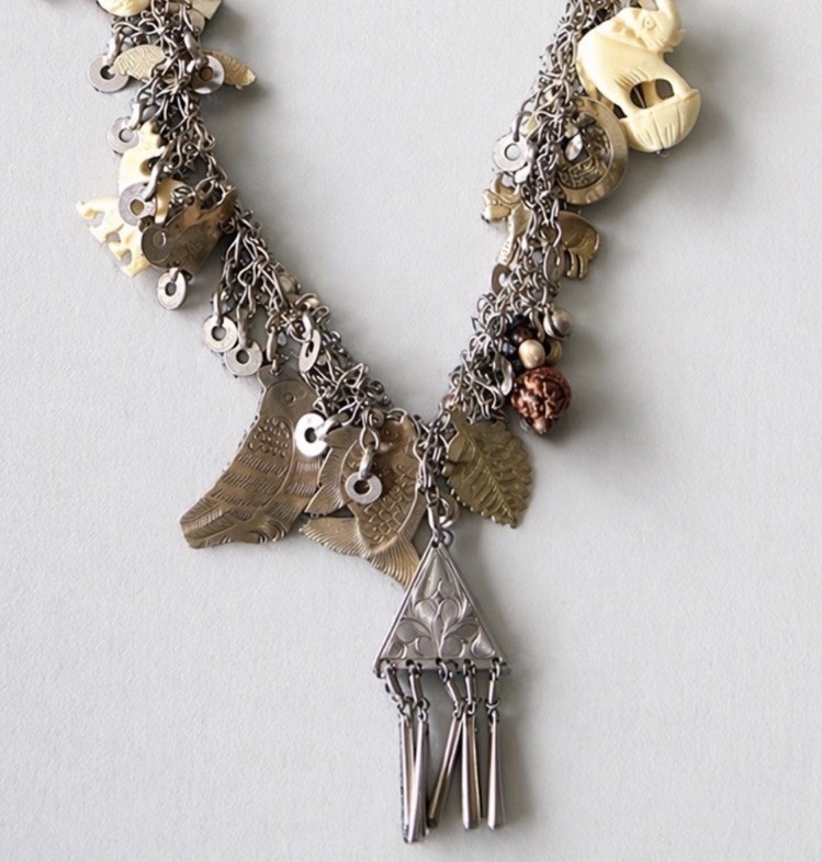 VTG Good Luck Charm Necklace Ethnic Folk Jewelry Silver Tone And Gold Tone
