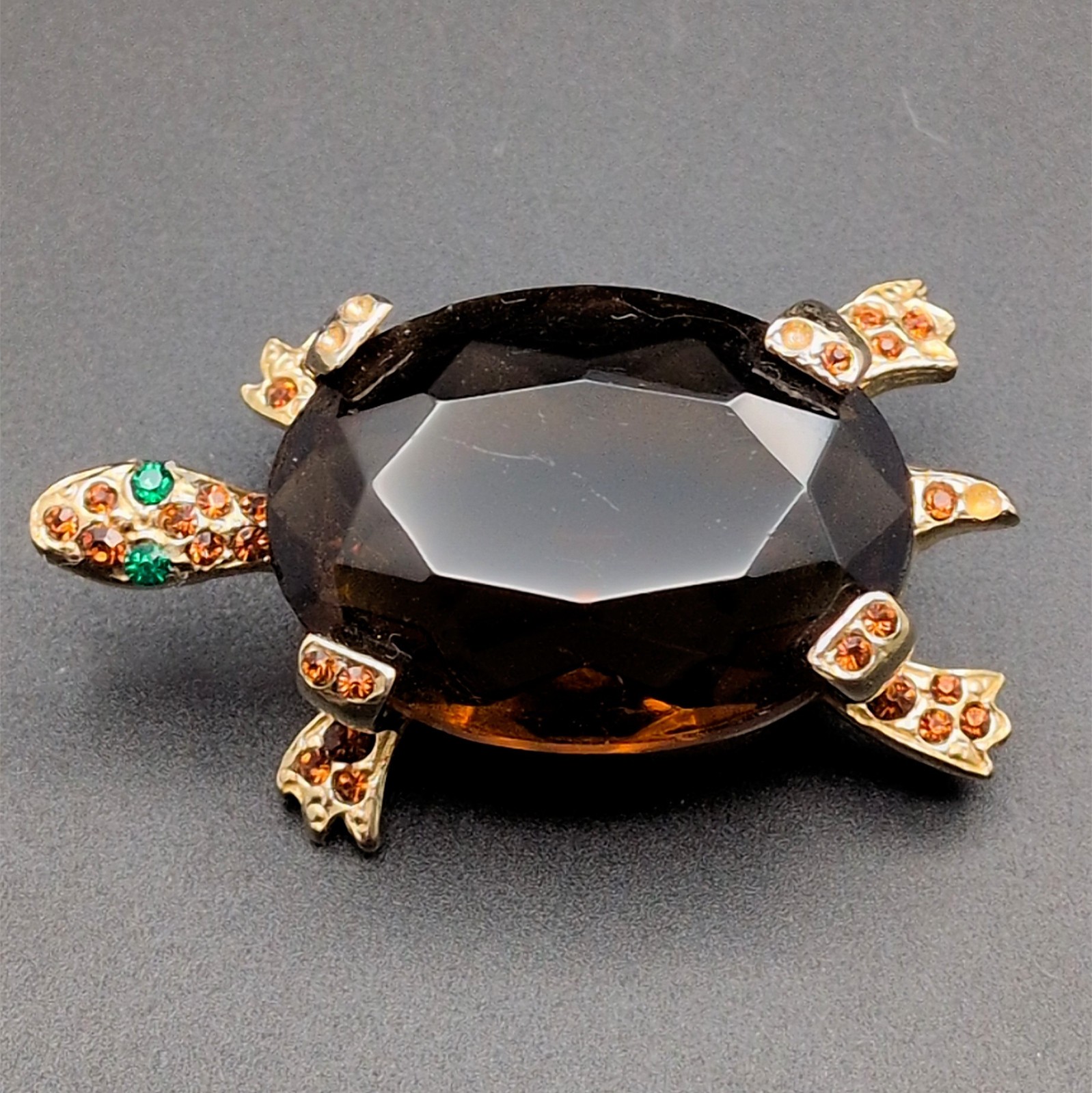 Brooch Pin Vintage DeNicola Turtle Tortoise Animal Reptile Brown Gold Tone READ