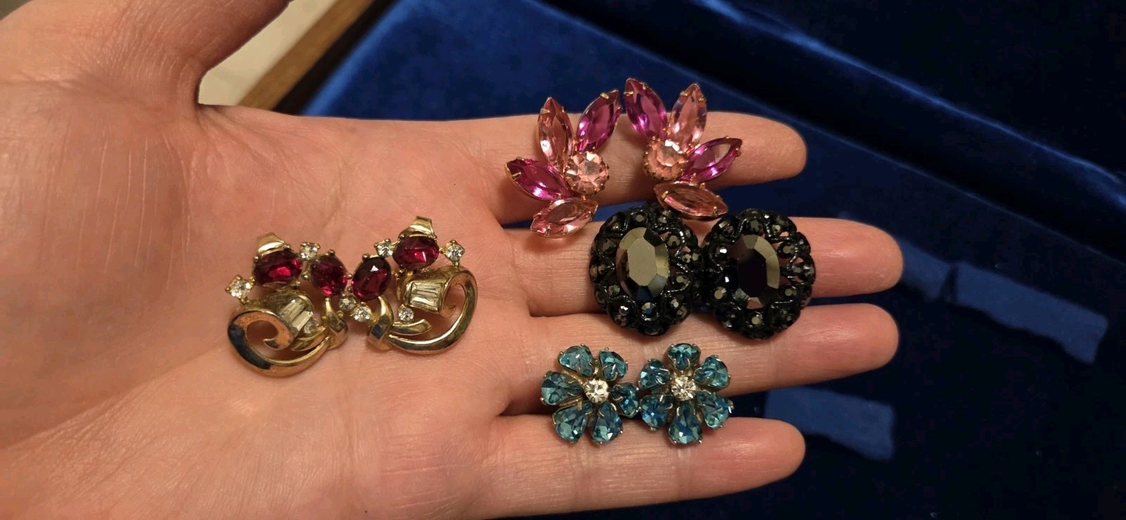 Vintage Rhinestone Earrings Lot Of 27. 12 Signed Monet Weiss Hobe Trifari Kramer