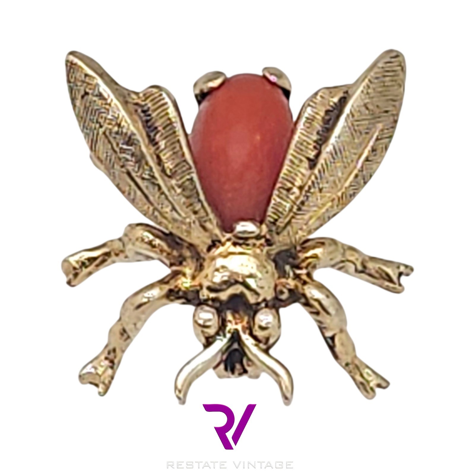 Mint Vintage Maison Behar M-BE Germany Gold Over Sterling Mint Bug Coral Brooch