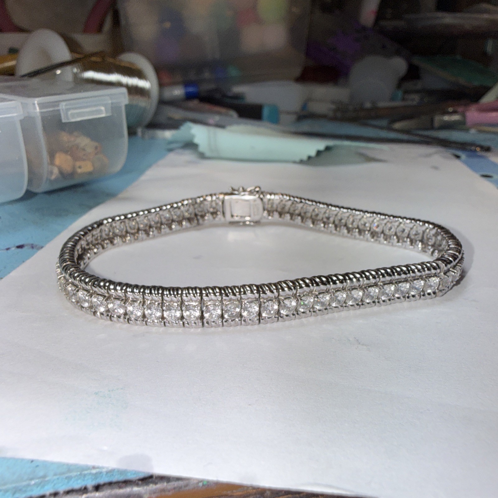 Sterling Silver Sparkling Hinge Chain Bracelet CZ925