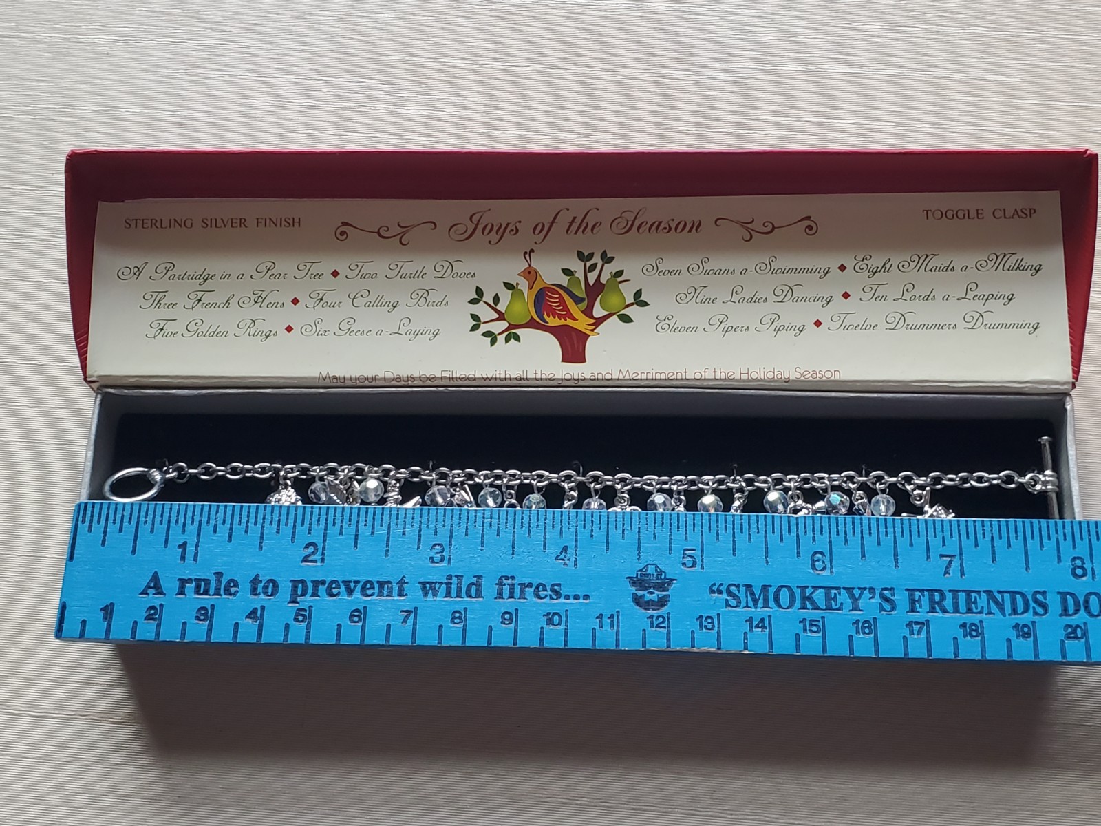 12 Days Of Christmas Charm Bracelet Sterling Silver Finish Toggle Clasp In Box