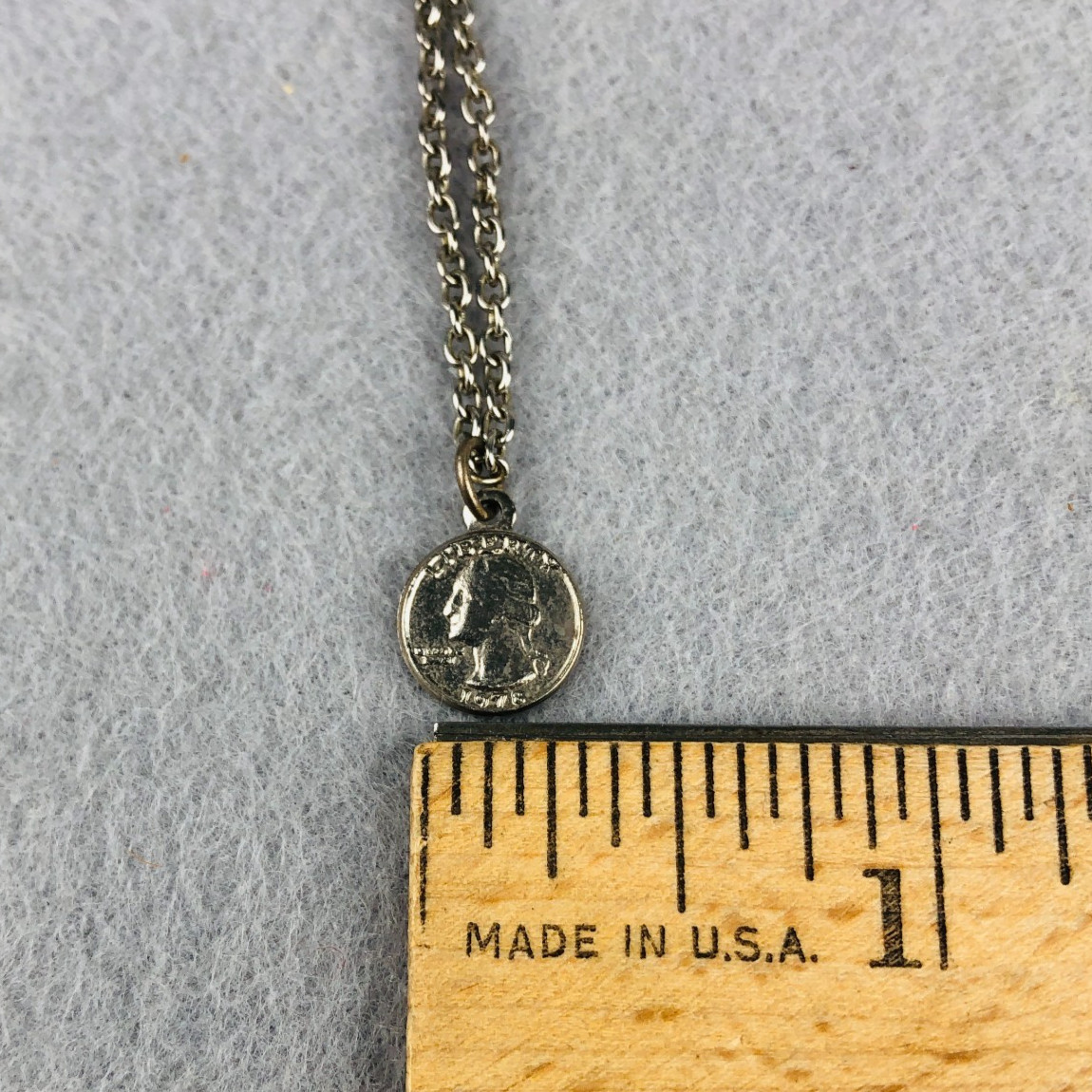 Quarter Miniature 10mm Coin Charm Pendent Necklace Silver tone Vintage 16″ chain