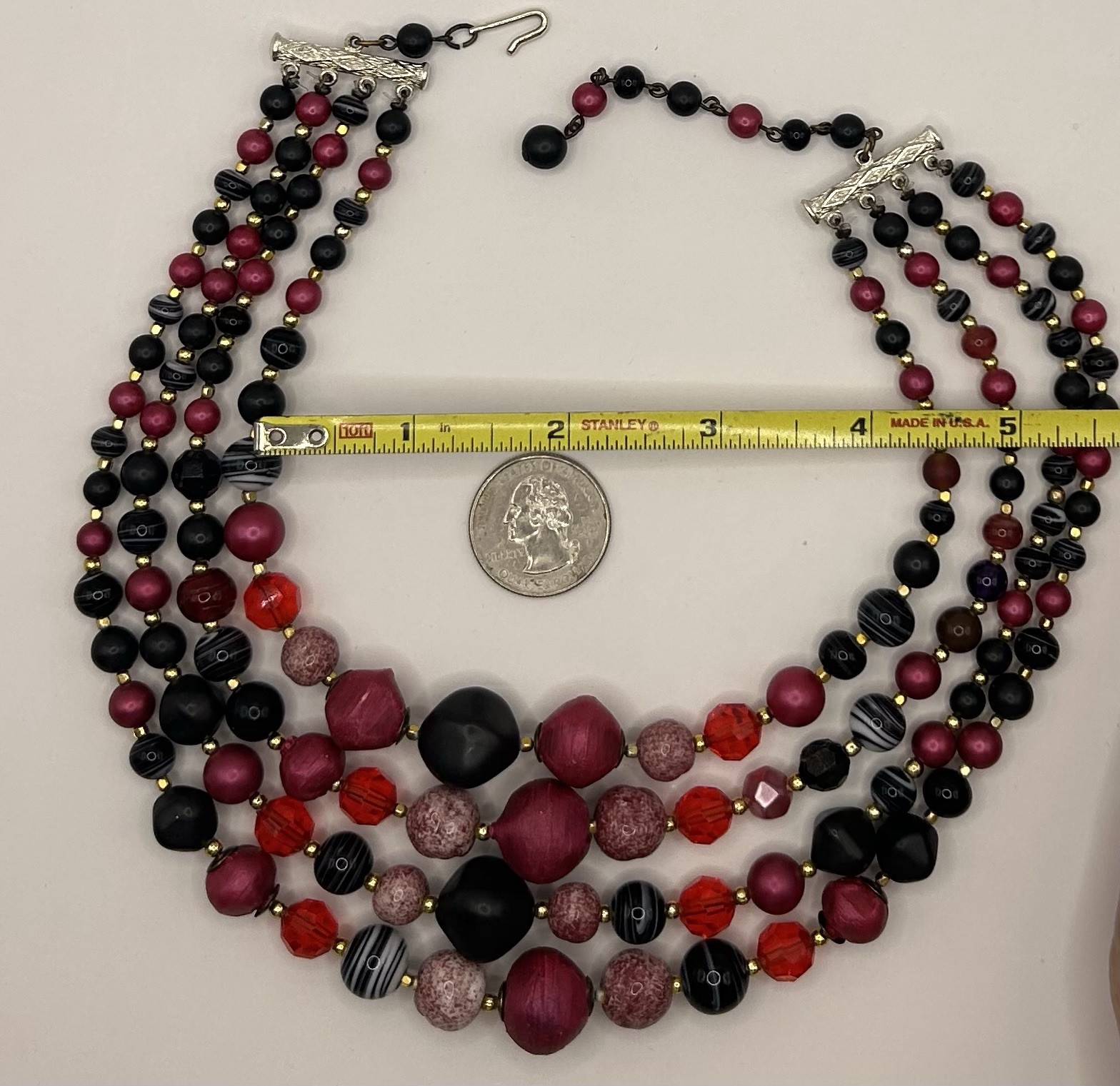 Vtg Signed Japan Beaded Necklace/clip on earring Set