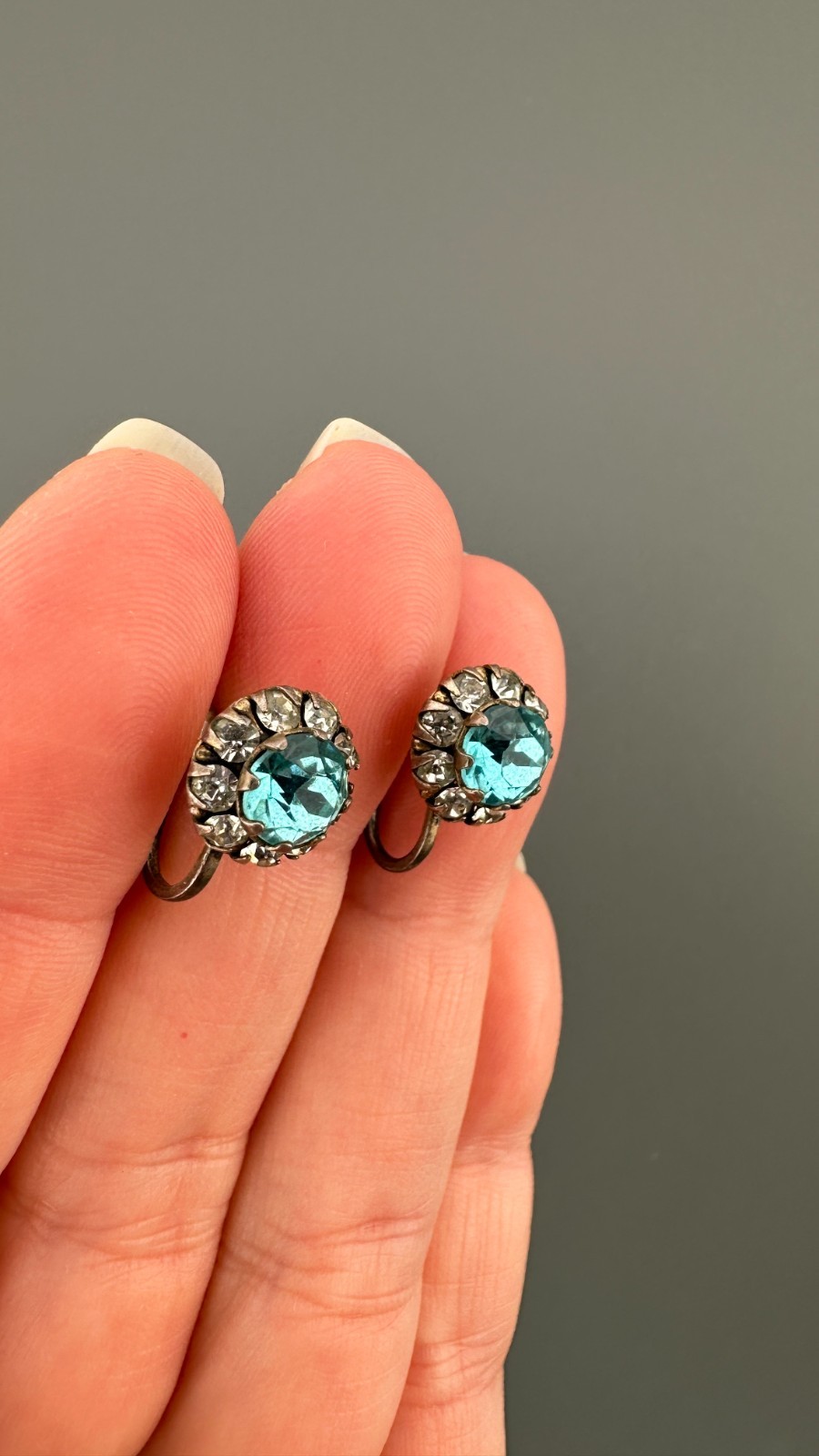 Vintage Earrings Lot Sterling Silver Gemstone Crystal Screw Back Blue Hematite