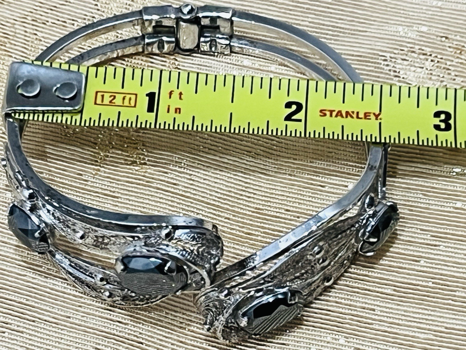 Sorrento Sterling Silver Hematite Filigree Hinged Bangle Bracelet VTG Fairy Core