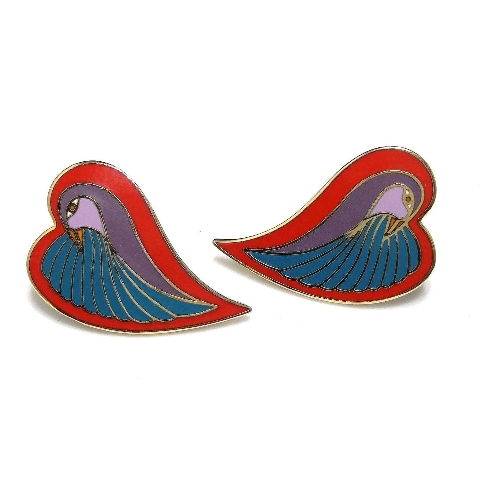 Laurel Burch “Dove Heart” Post Earrings, Gold Plated, 1980s Vintage Jewelry