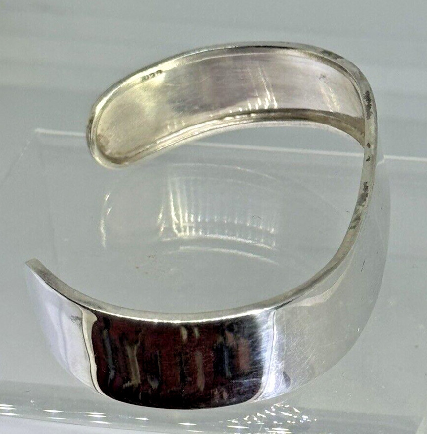 Artisan Smooth Wave Cuff Bracelet 925 Silver 16mm Adult Unisex Adjustable