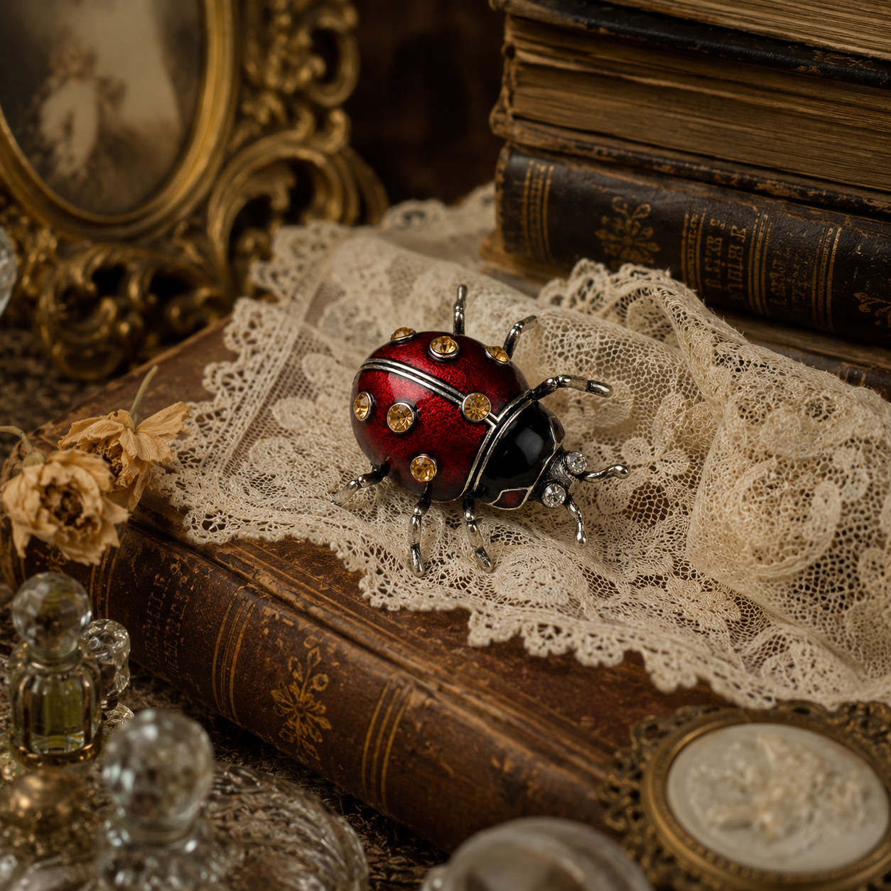 Vintage Ladybug Brooch PIN Enamel Rhinestone Insect Fashion Jewelry