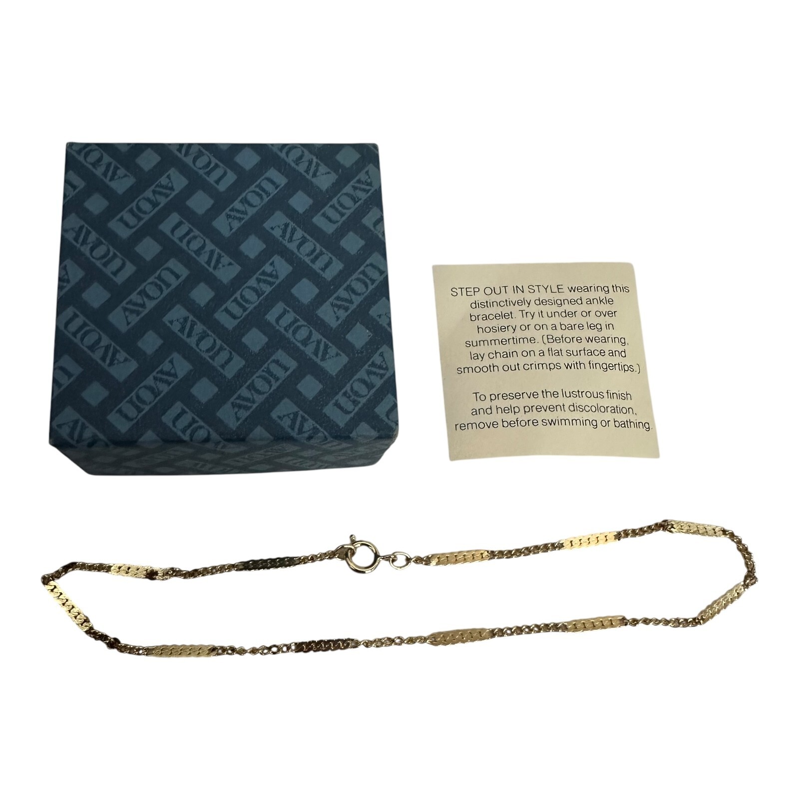 Vintage 1979 Avon Goldtone Delicate Anklet Large 9.5″ Original Box Unused