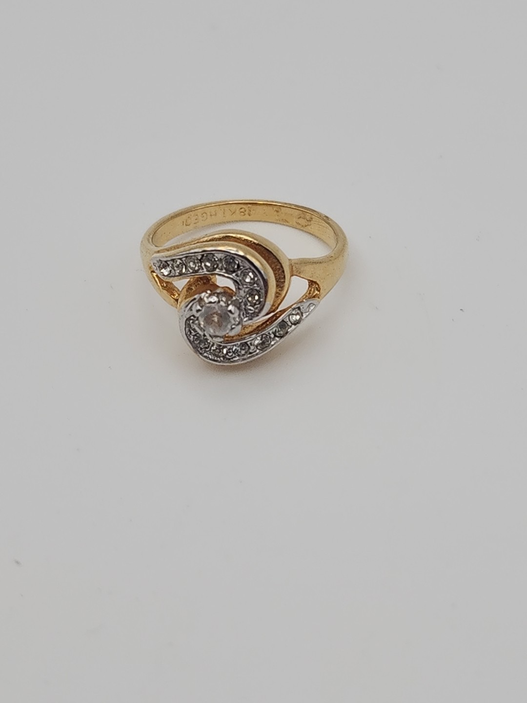 18KT HGE Yellow Gold Plated Swirl CZ Accent Cocktail Engagement Vintage Ring…