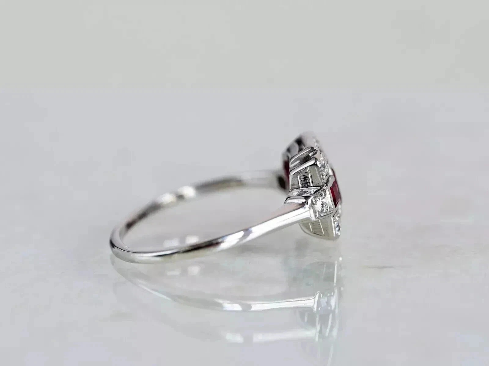 2Ct Art Deco Style Lab Created Ruby & Diamond Wedding 14K White Gold Finish Ring