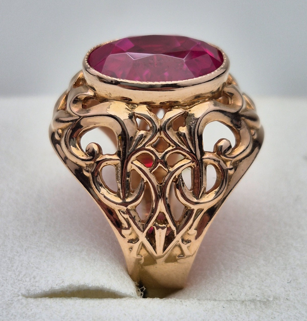 Vintage Soviet 14K Rose Gold Ring 583 with Stone • 11g • Original USSR Jewelry