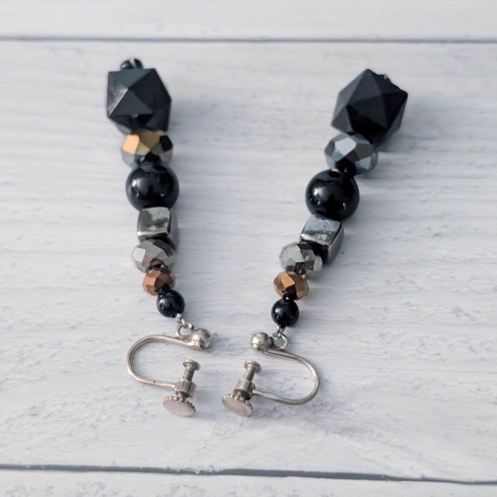 Vintage Screw Back Earrings 2.25″ Very Long Black & Other Colors Dangle