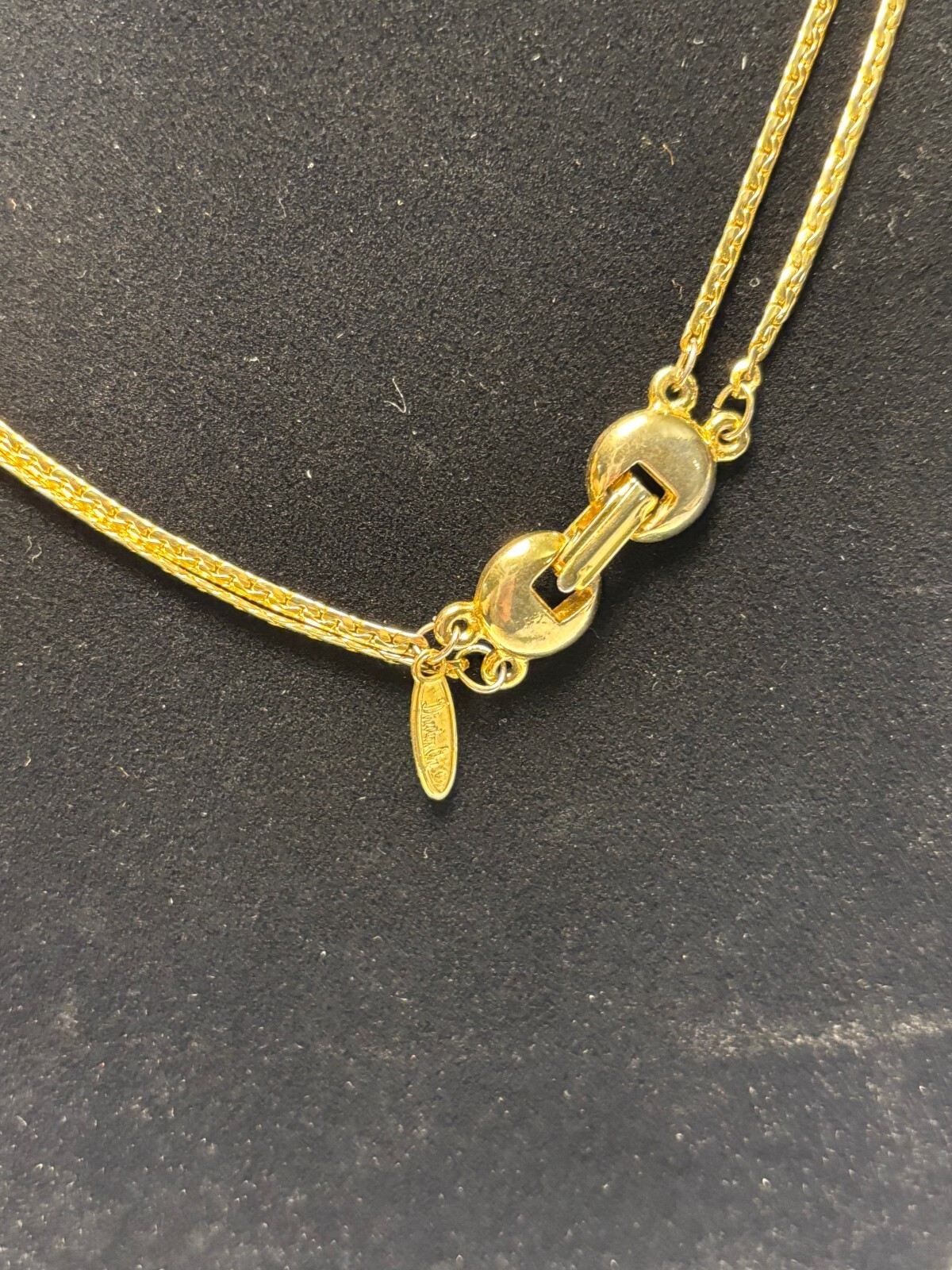Necklace Long Multi Layer Chain Gold Tone Signed Interesting Large Clasp