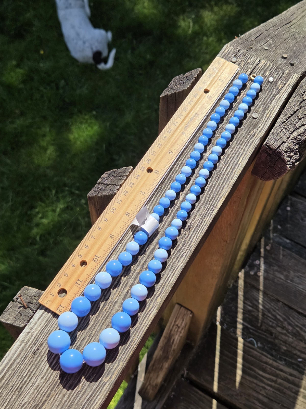 Vintage Hong Kong Blue Plastic Beaded Necklace Graduated Long Chunky Deadstock