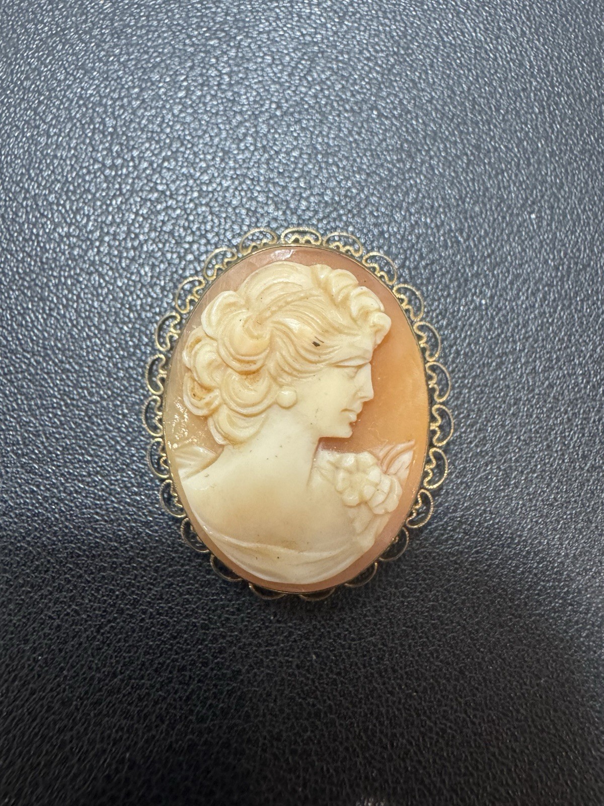 DANECRAFT Vtg 12K GOLD FILLED SHELL CARVED CAMEO PIN PENDANT