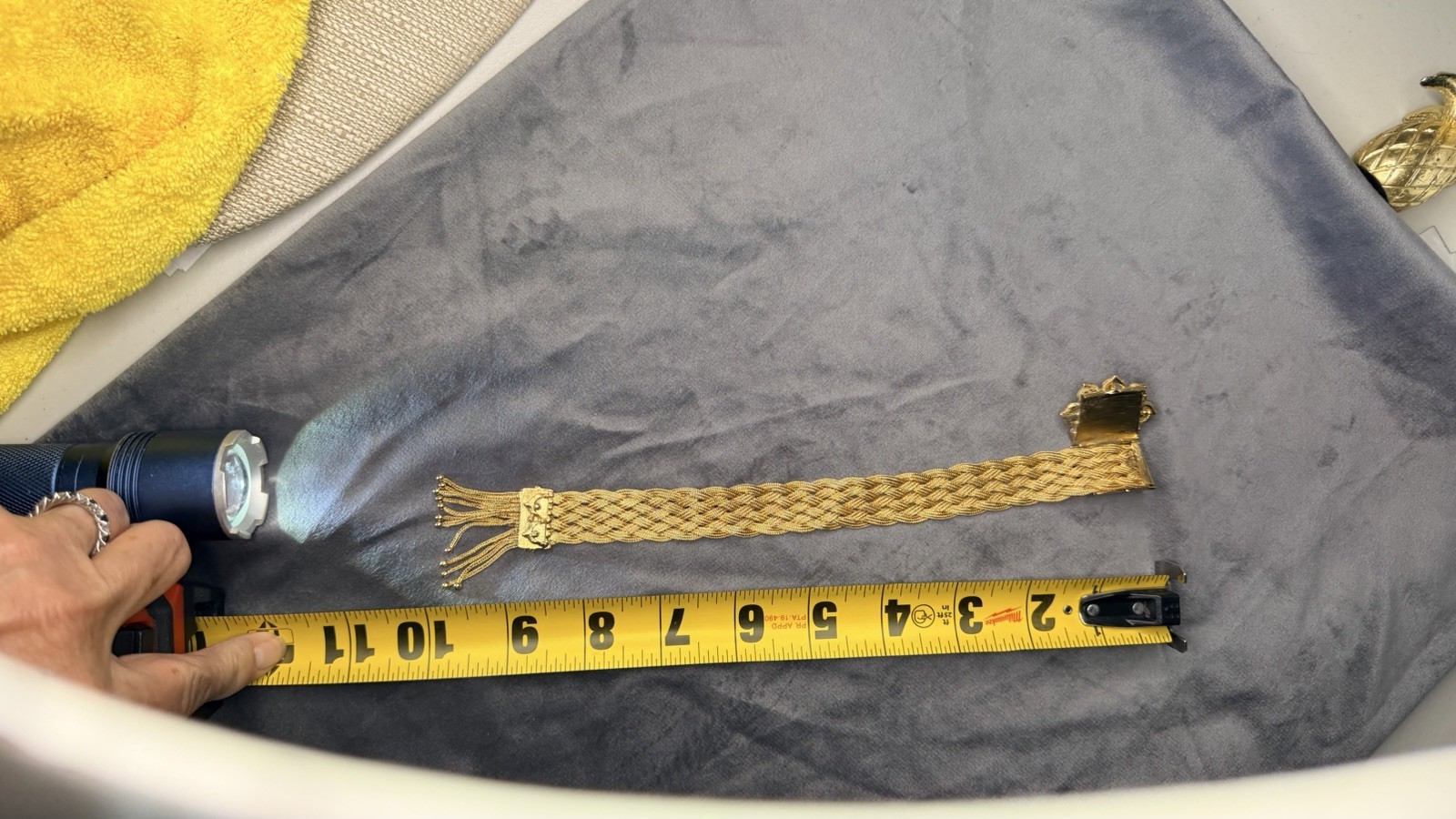 Victorian Antique Gold Filled Woven Mesh Slide Bracelet Tassel Fringe C.1900