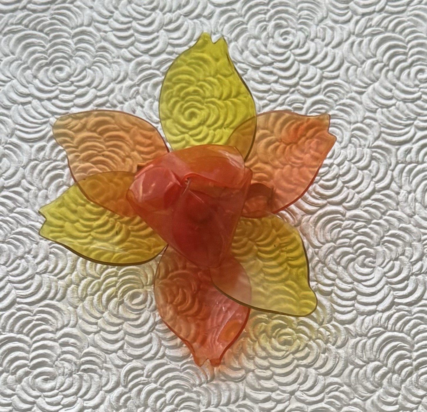 Vintage Orange / Yellow Flower brooch & earrings set cellulose acetate plastic