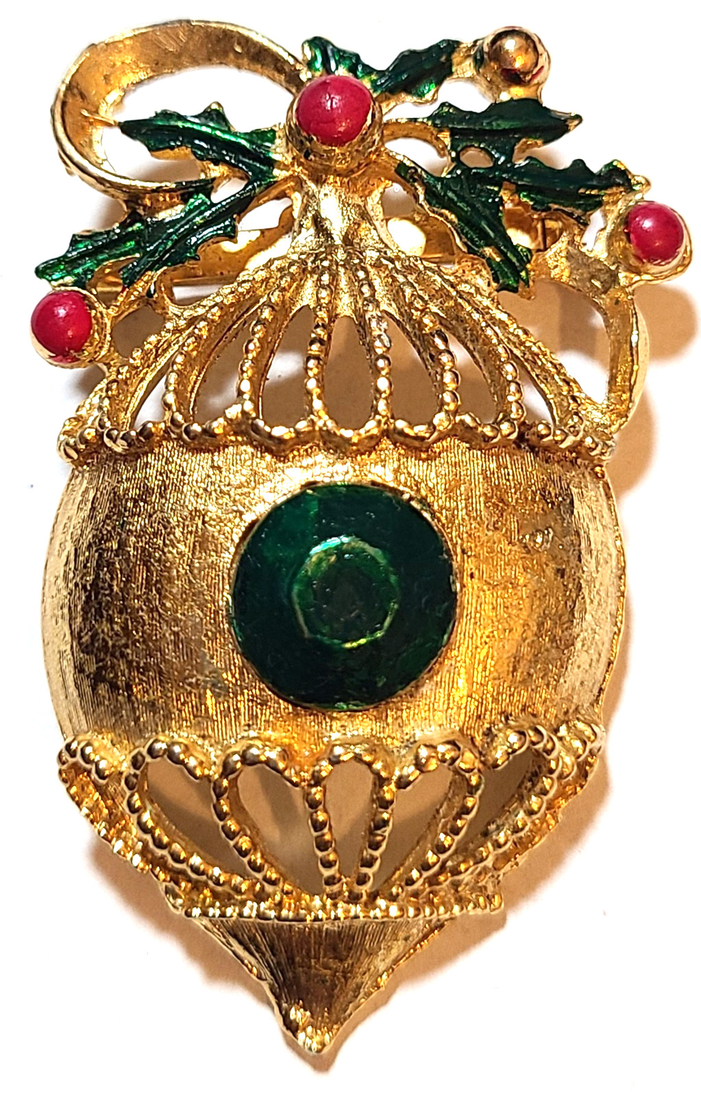 VINTAGE STUNNING GOLD TONE ENAMEL CHRISTMAS ORNAMENT PIN BROOCH