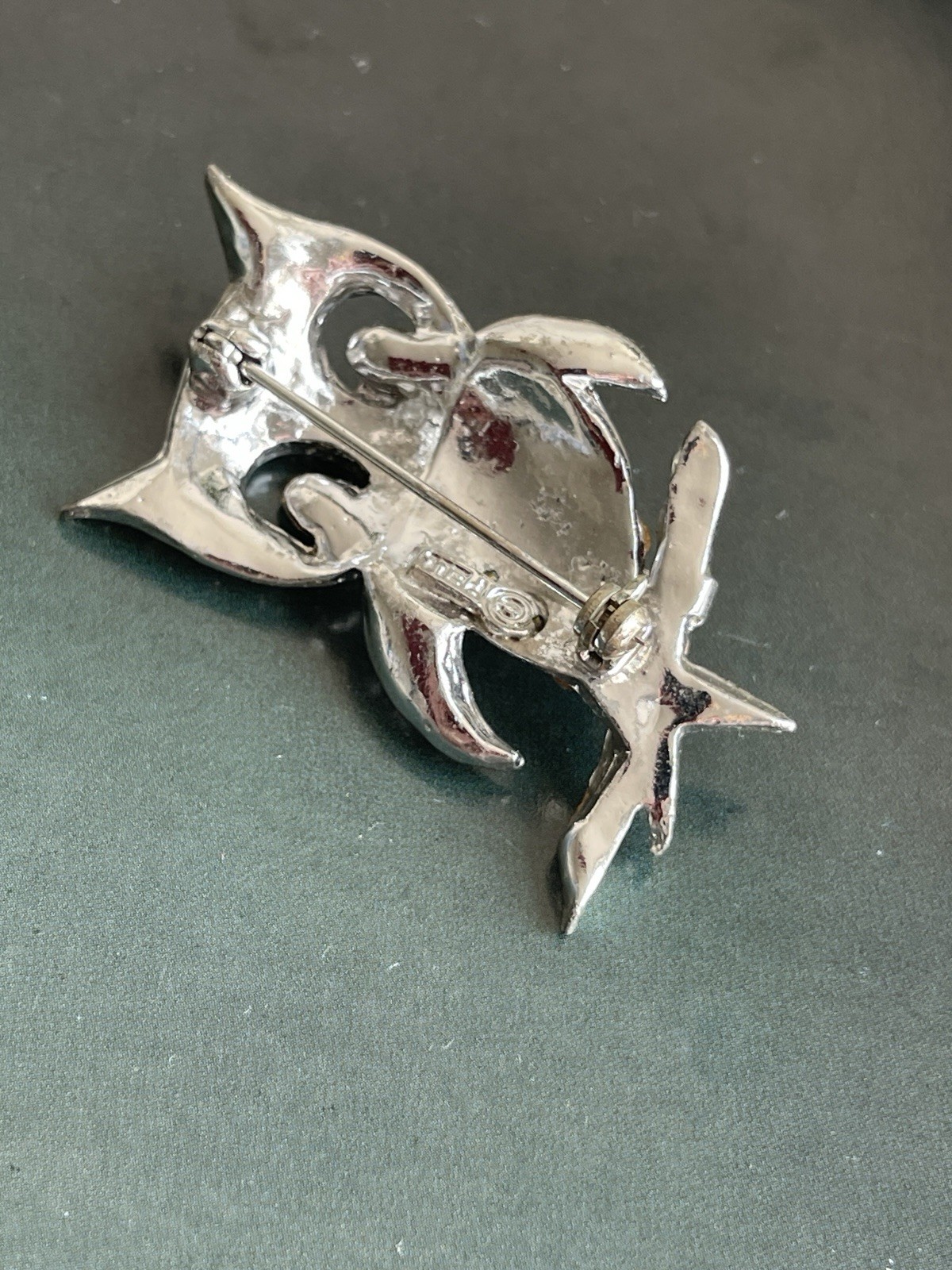 Vintage Signed Pell Rhinestone Owl Brooch Pin Bird