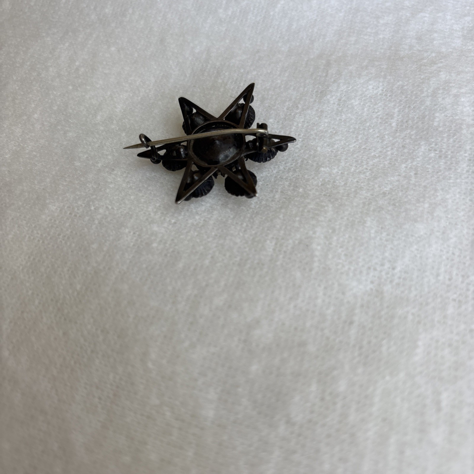 AntiqueVictorian Sterling Silver Tone Alloy Paste Glass Cluster Star Brooch1800s