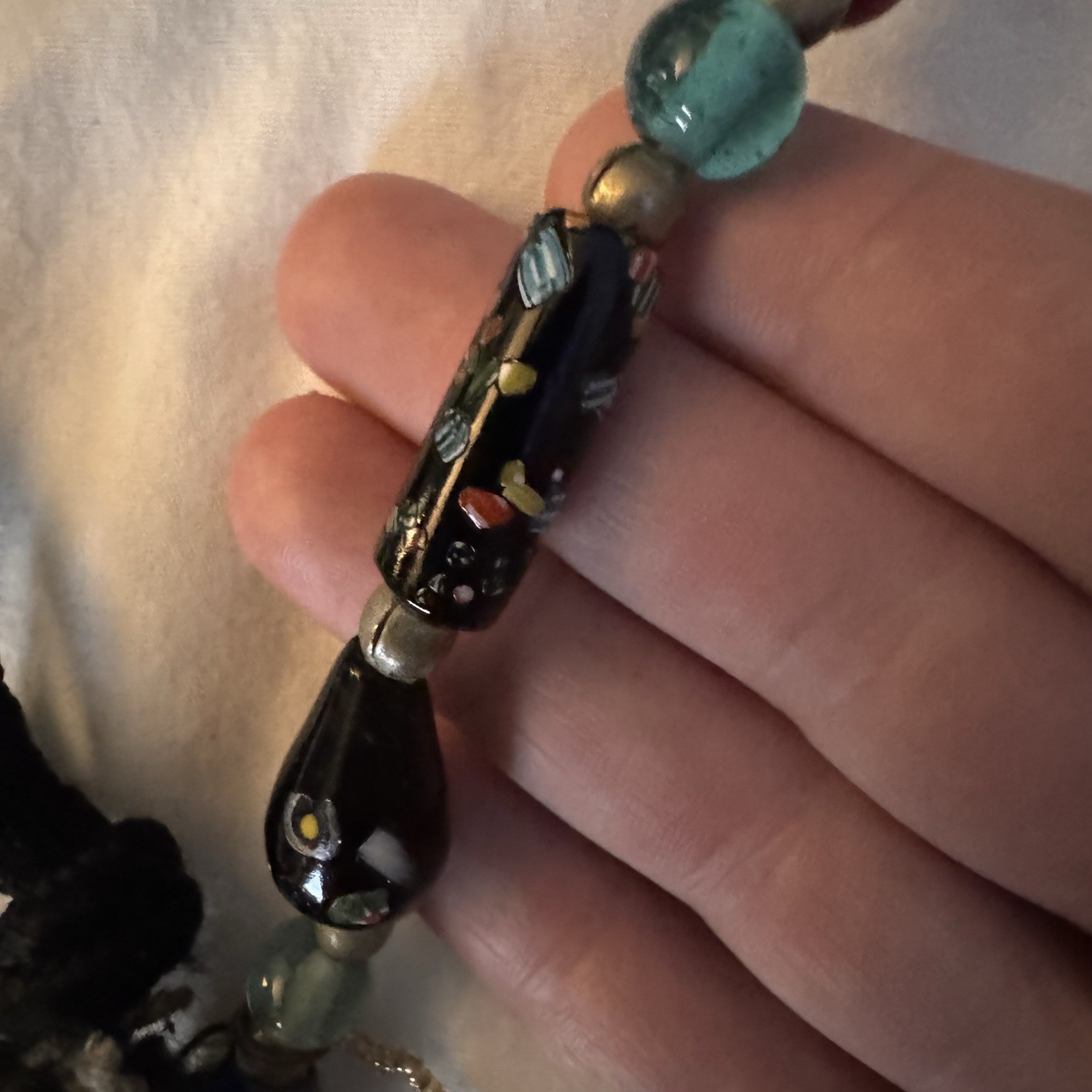 Vintage Tropical Triggerfish Necklace. Beaded, Large, Leave With Rope Tie.