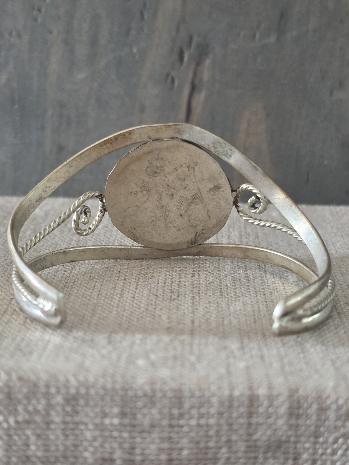 Alpaca Mexico Abalone Open Cuff Bangle Bracelet Silver Tone Vintage