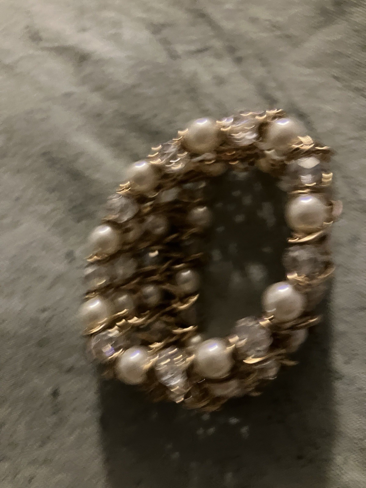 Faux Pearl Jewelry Set 4 Row Cowl Necklace Wide Cuff Bracelet Heavy Glass Beads