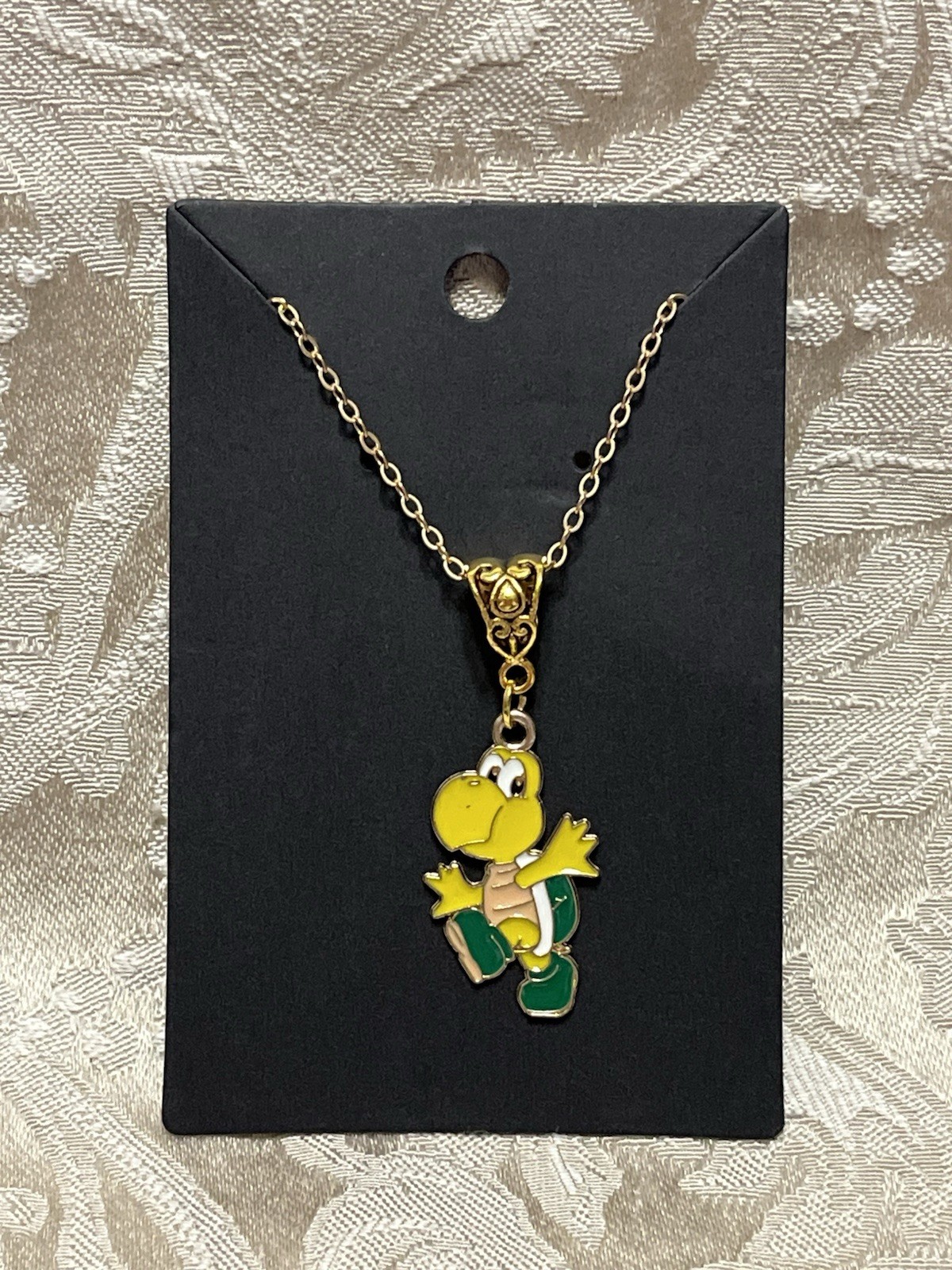 Cartoon Koopa Troopa Video Game Gold Enamel Bohemian Fashion Trendy Necklace 18”
